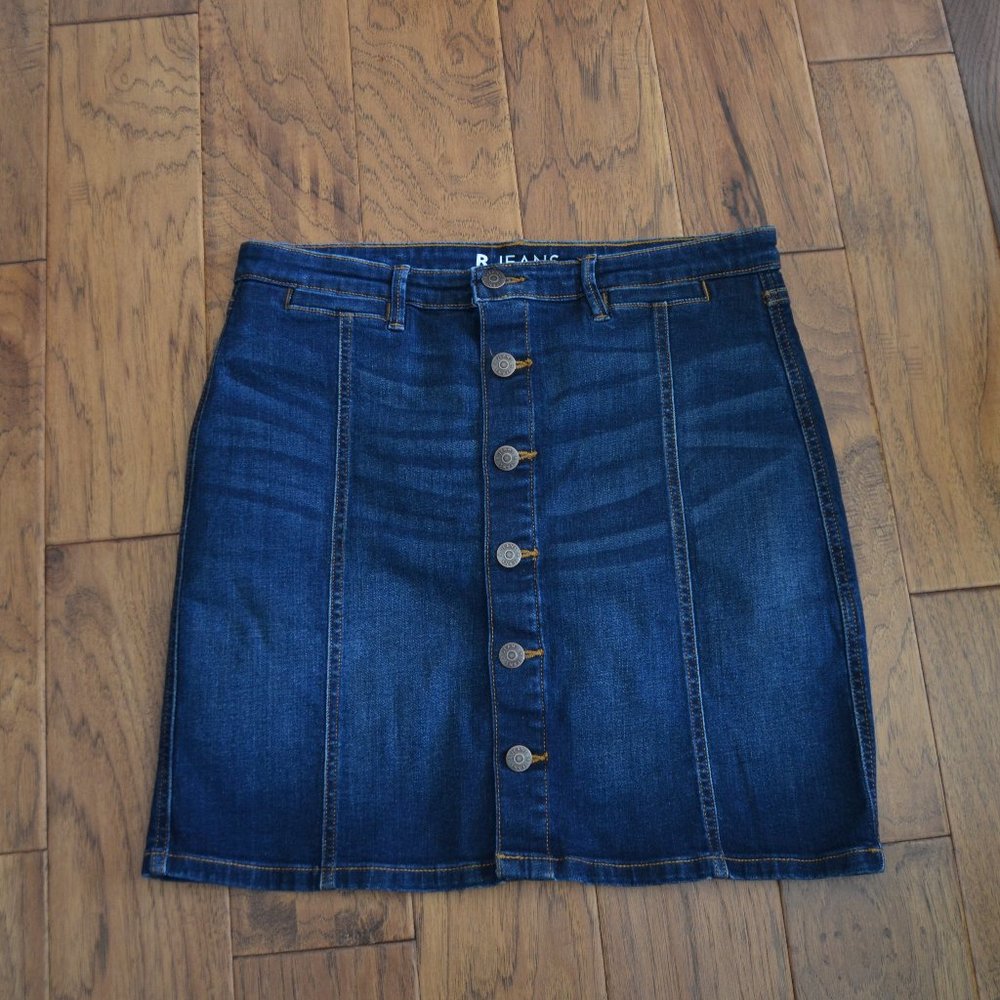 Reitmans R Jeans Dark Denim Jean Button Skirt